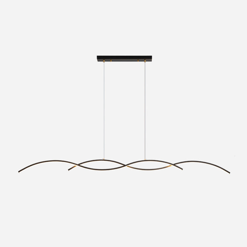 Minimalism LED Island Light Fixture Waves Copper Hanging Lamp for Dining Room