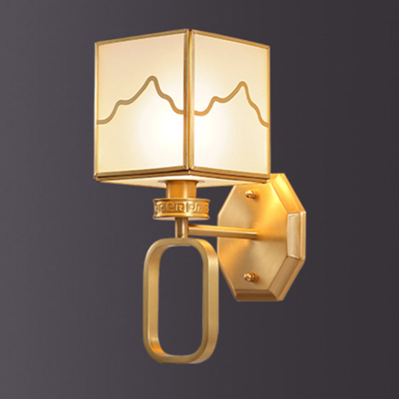 1 Light Square Wall Mounted Light Fixture Modern Wall Mounted Lighting in Gold Finish