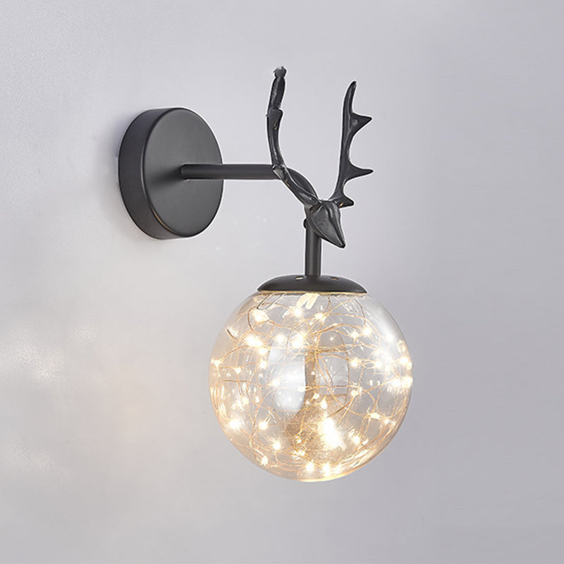Globe Shape Wall Lamp Modern Style Glass 1 Light Wall Sconce in Black/ Gold