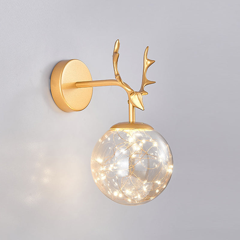 Globe Shape Wall Lamp Modern Style Glass 1 Light Wall Sconce in Black/ Gold