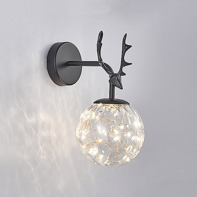 Globe Shape Wall Lamp Modern Style Glass 1 Light Wall Sconce in Black/ Gold