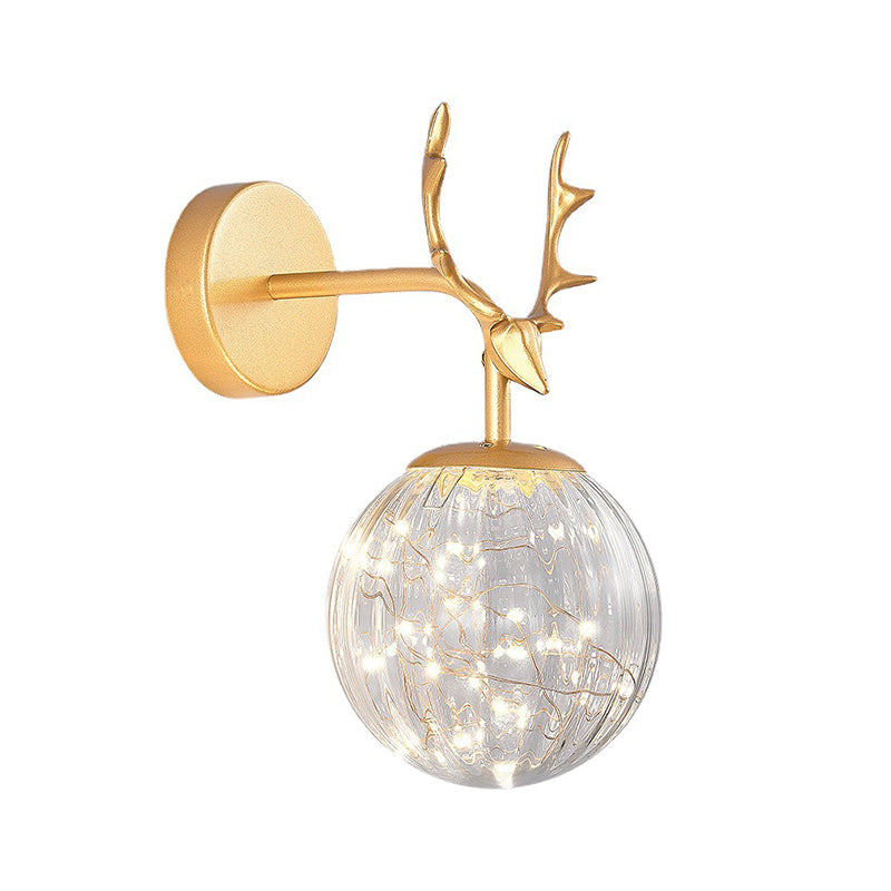 Globe Shape Wall Lamp Modern Style Glass 1 Light Wall Sconce in Black/ Gold
