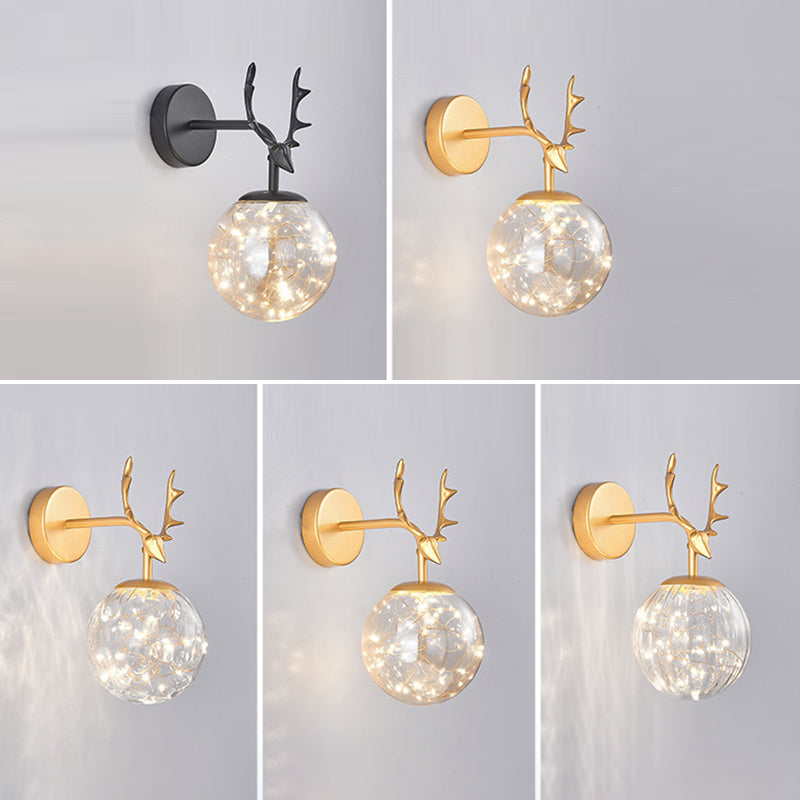 Globe Shape Wall Lamp Modern Style Glass 1 Light Wall Sconce in Black/ Gold