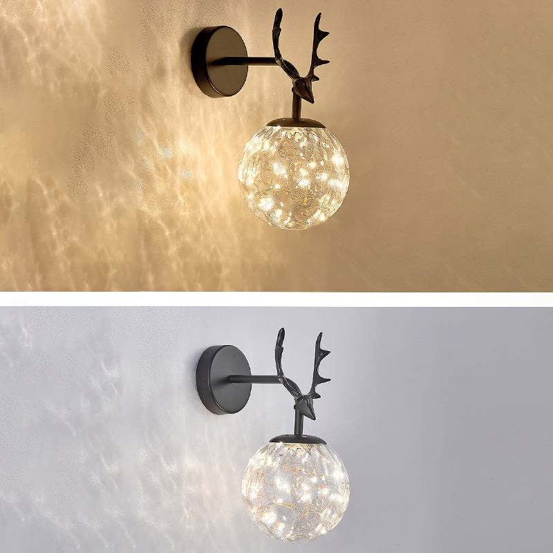 Globe Shape Wall Lamp Modern Style Glass 1 Light Wall Sconce in Black/ Gold