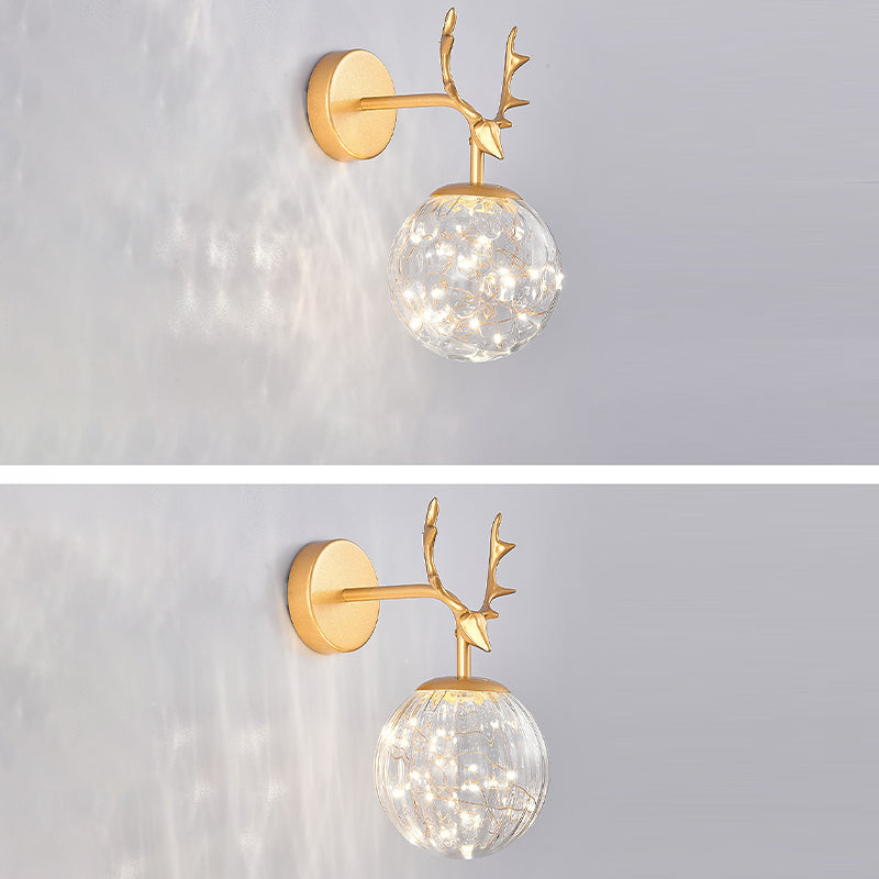 Globe Shape Wall Lamp Modern Style Glass 1 Light Wall Sconce in Black/ Gold