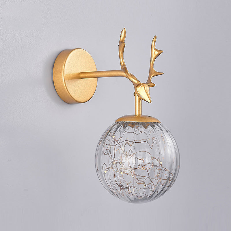 Globe Shape Wall Lamp Modern Style Glass 1 Light Wall Sconce in Black/ Gold
