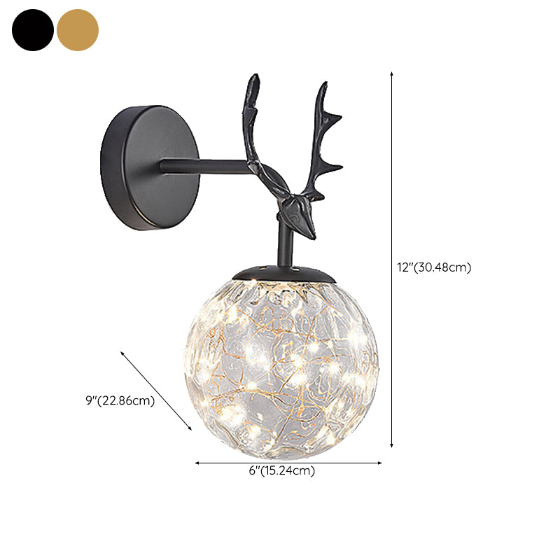 Globe Shape Wall Lamp Modern Style Glass 1 Light Wall Sconce in Black/ Gold