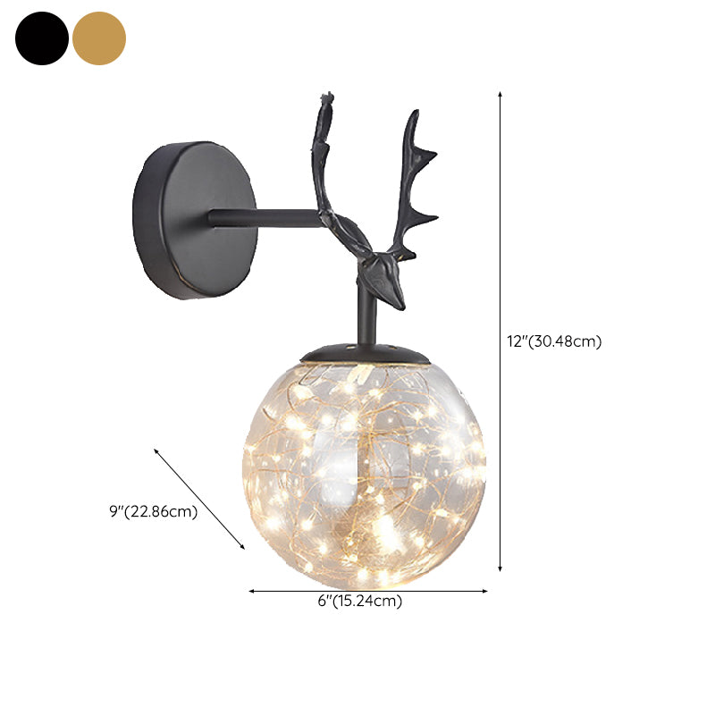 Globe Shape Wall Lamp Modern Style Glass 1 Light Wall Sconce in Black/ Gold