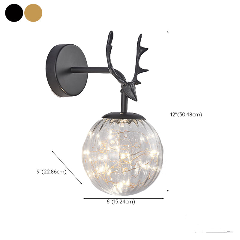 Globe Shape Wall Lamp Modern Style Glass 1 Light Wall Sconce in Black/ Gold