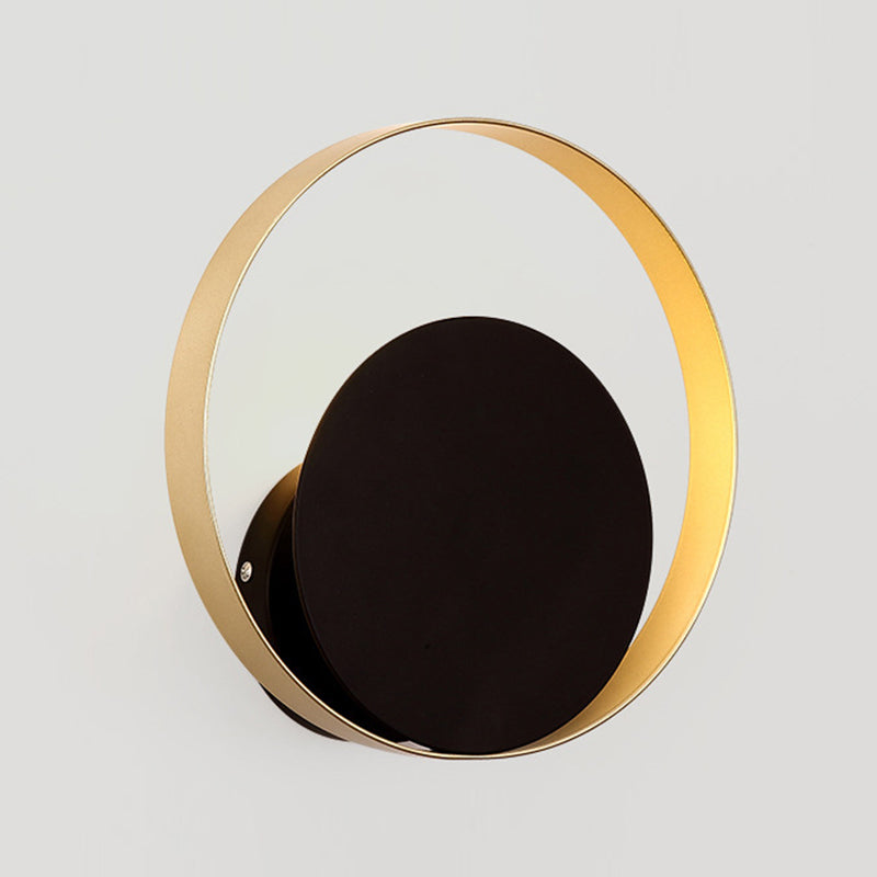 1 Light Circular Wall Mount Light Minimalism Metal Wall Lamp in Black