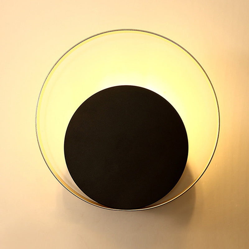 1 Light Circular Wall Mount Light Minimalism Metal Wall Lamp in Black