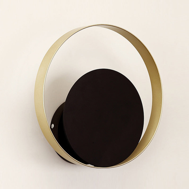 1 Light Circular Wall Mount Light Minimalism Metal Wall Lamp in Black