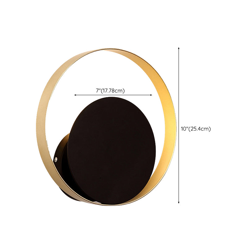 1 Light Circular Wall Mount Light Minimalism Metal Wall Lamp in Black