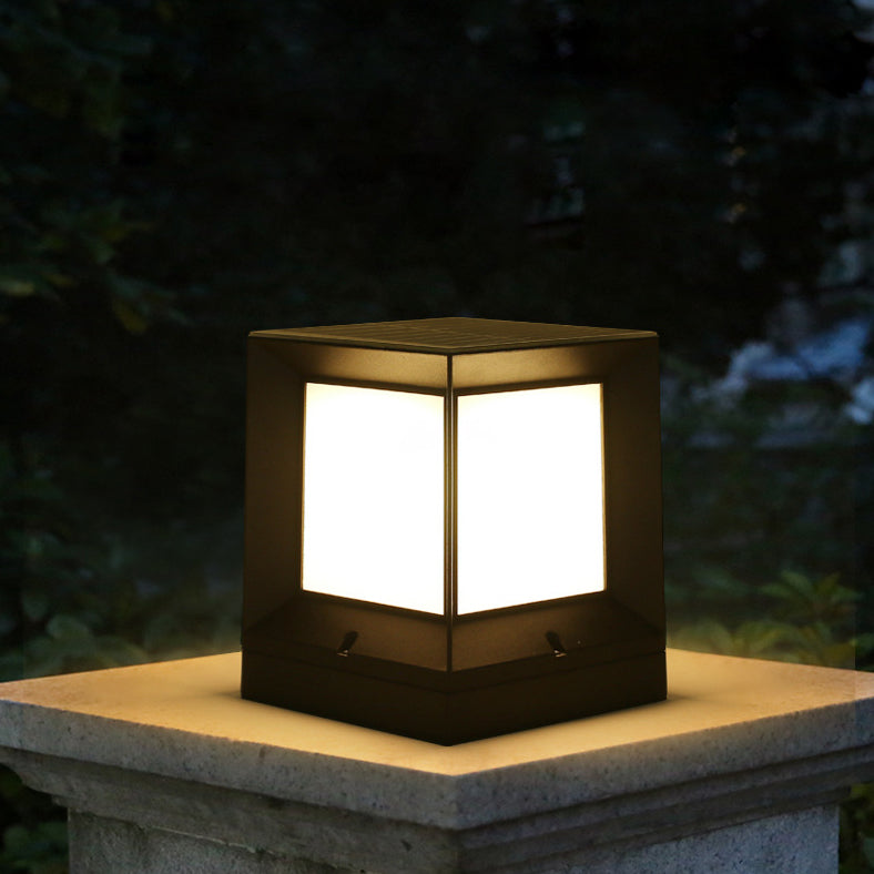 Black Waterproof Pillar Lamp Solar Square Outdoor Lights for Garden