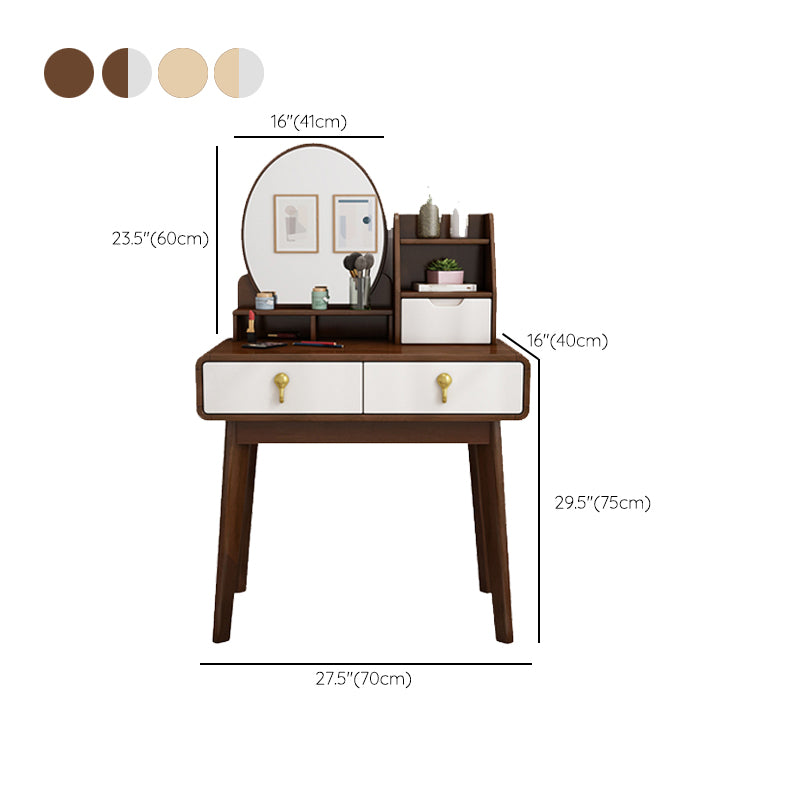 Scandinavian Vanity Set Solid Wood Make-up Vanity with 3 Drawer and Mirror