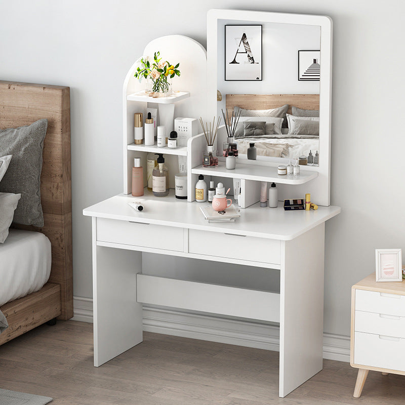Wooden Vanity with Drawers and Shelves Vanity Makeup Table with Mirror