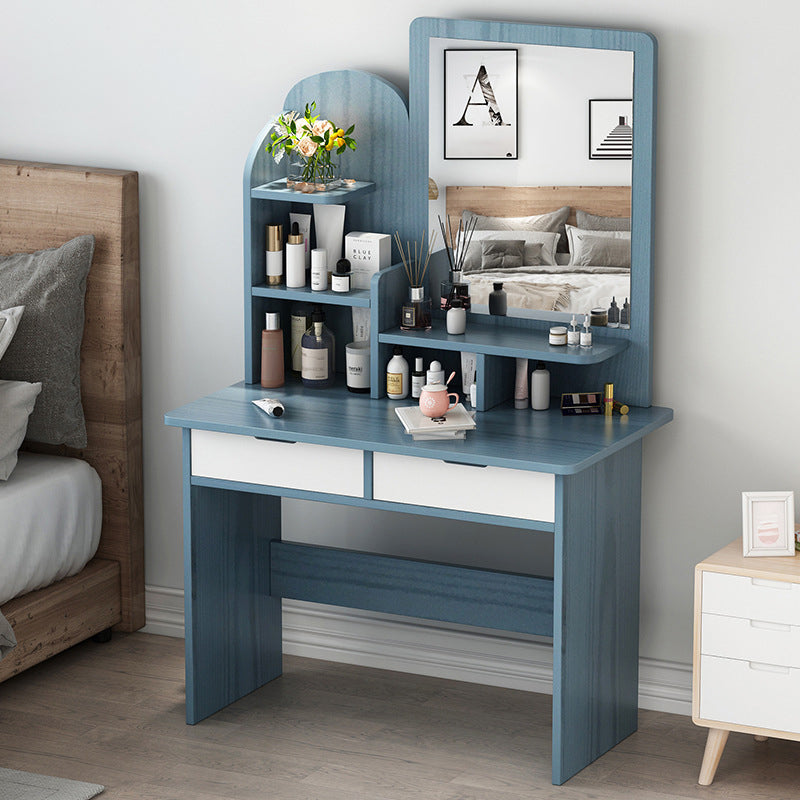 Wooden Vanity with Drawers and Shelves Vanity Makeup Table with Mirror