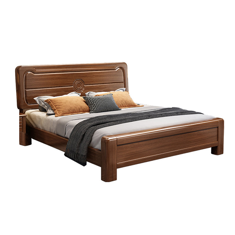 Mid-Century Modern Panel Bed Solid Wood Standard Bed with Headboard
