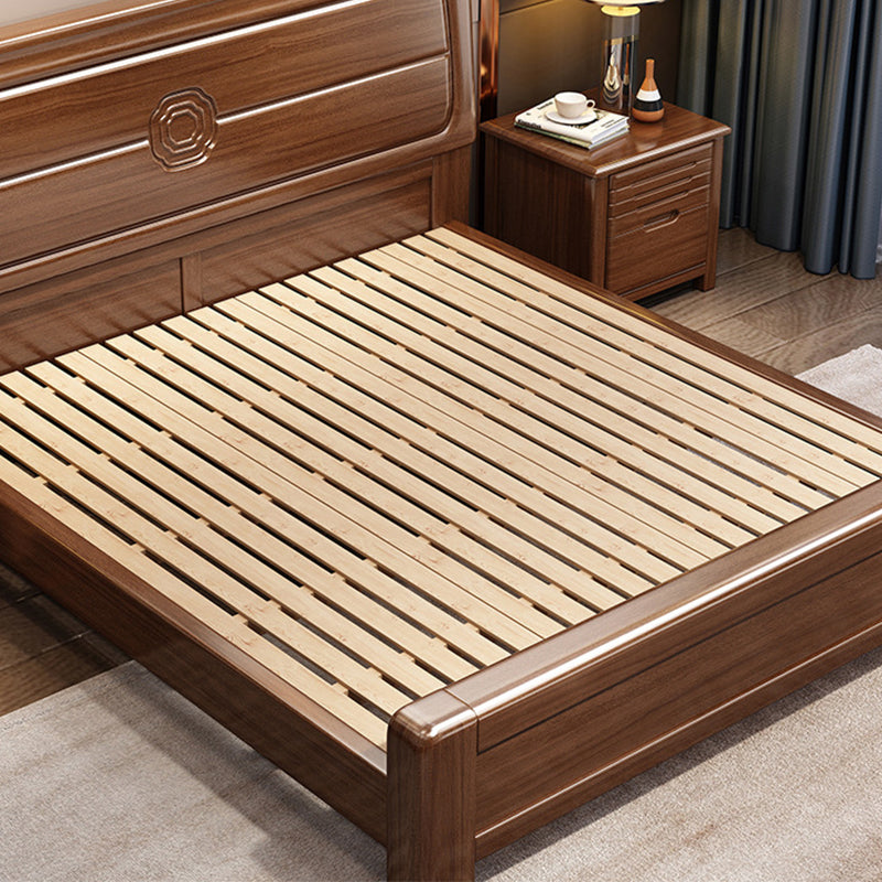 Mid-Century Modern Panel Bed Solid Wood Standard Bed with Headboard