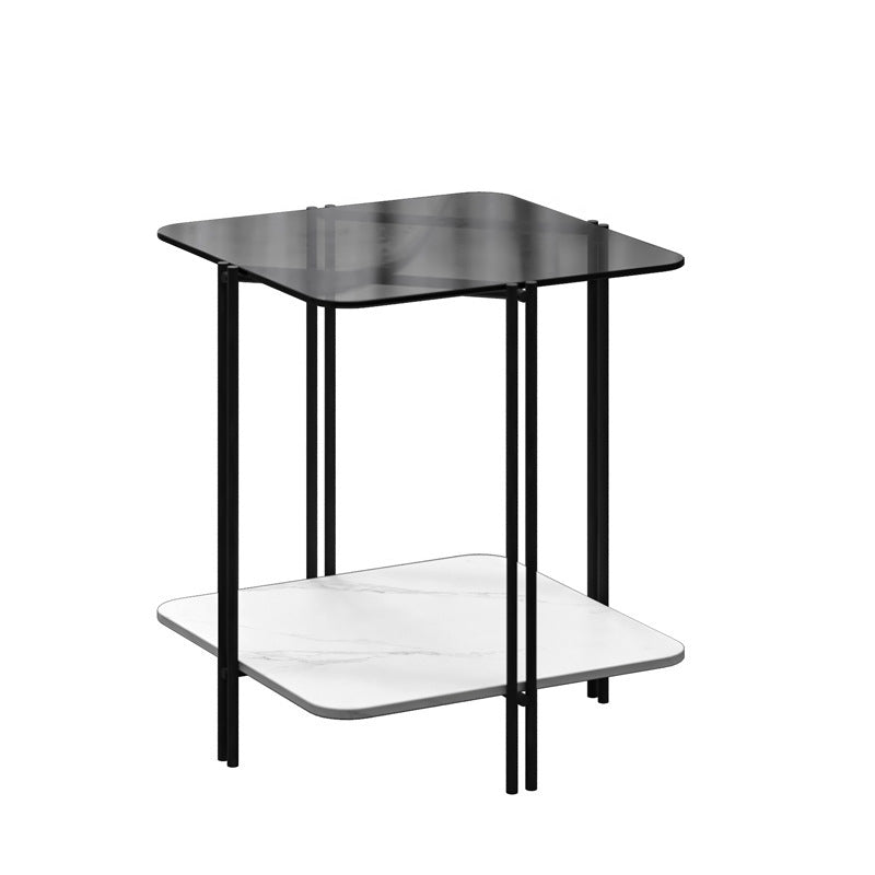 Modernistic Glass Top Square End Table 23.7" Tall Side Table with Shelf