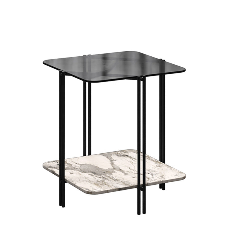 Modernistic Glass Top Square End Table 23.7" Tall Side Table with Shelf