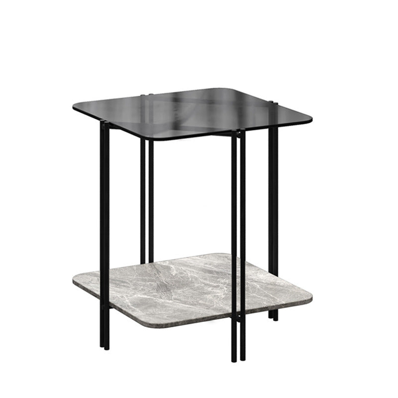 Modernistic Glass Top Square End Table 23.7" Tall Side Table with Shelf