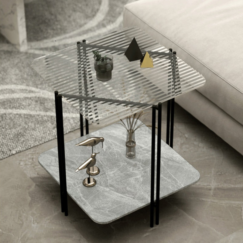 Modernistic Glass Top Square End Table 23.7" Tall Side Table with Shelf