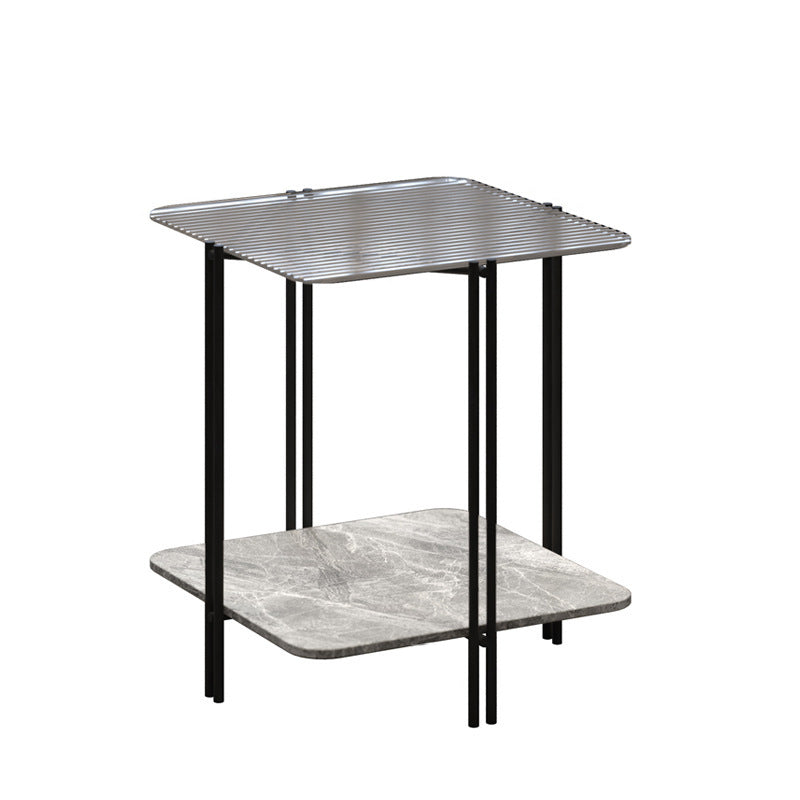 Modernistic Glass Top Square End Table 23.7" Tall Side Table with Shelf