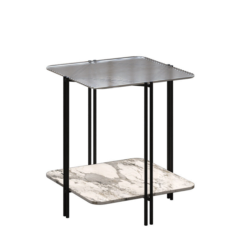 Modernistic Glass Top Square End Table 23.7" Tall Side Table with Shelf