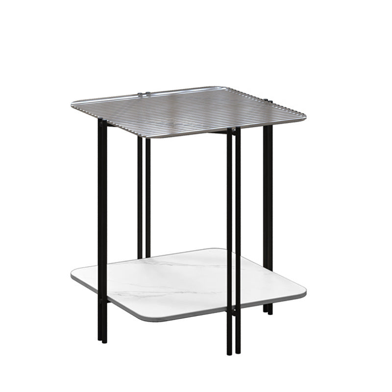 Modernistic Glass Top Square End Table 23.7" Tall Side Table with Shelf