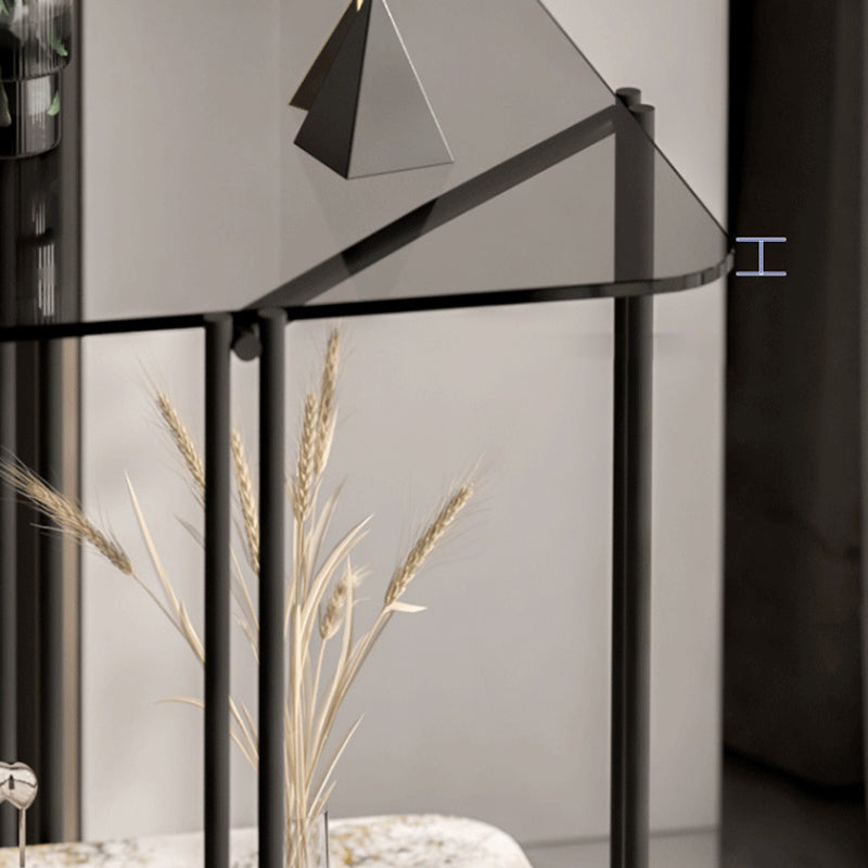 Modernistic Glass Top Square End Table 23.7" Tall Side Table with Shelf
