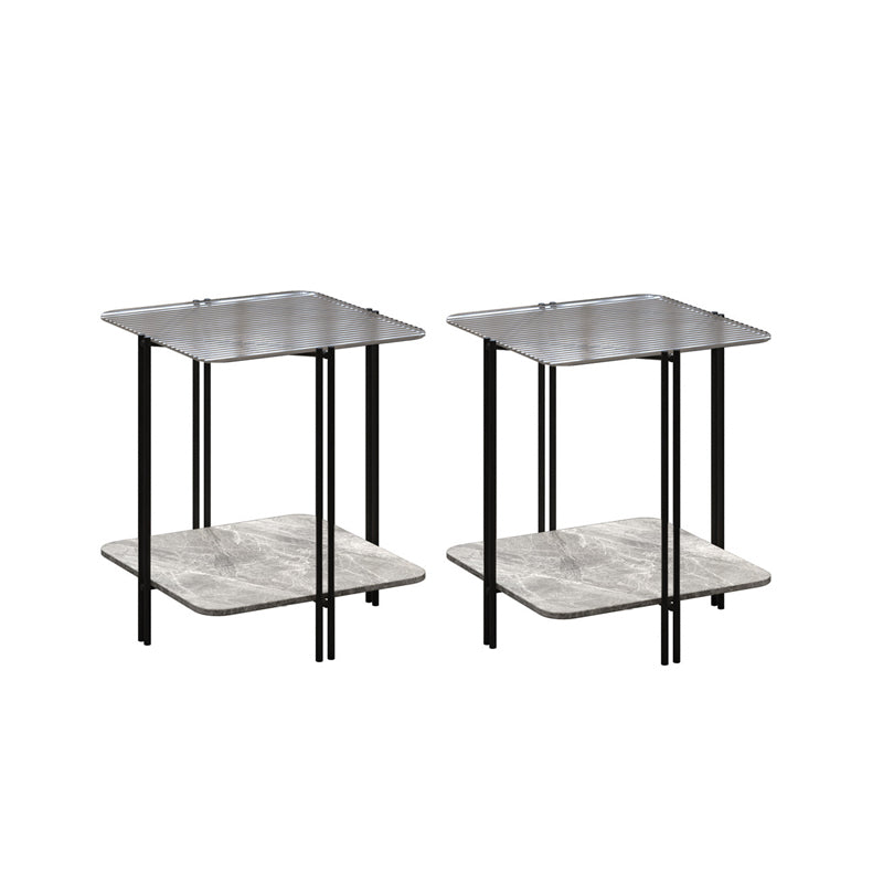 Modernistic Glass Top Square End Table 23.7" Tall Side Table with Shelf