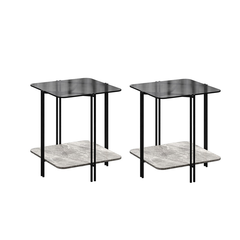 Modernistic Glass Top Square End Table 23.7" Tall Side Table with Shelf