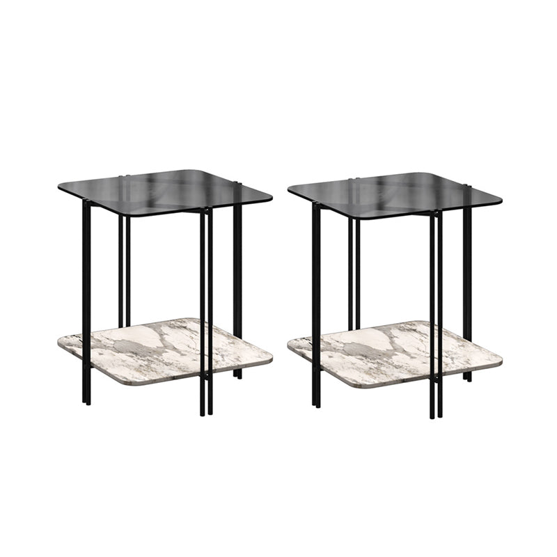Modernistic Glass Top Square End Table 23.7" Tall Side Table with Shelf