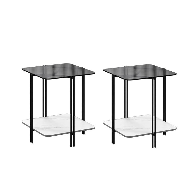 Modernistic Glass Top Square End Table 23.7" Tall Side Table with Shelf