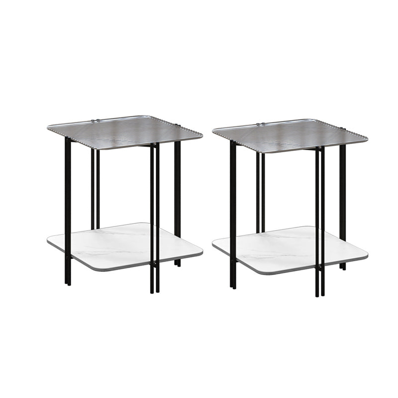 Modernistic Glass Top Square End Table 23.7" Tall Side Table with Shelf