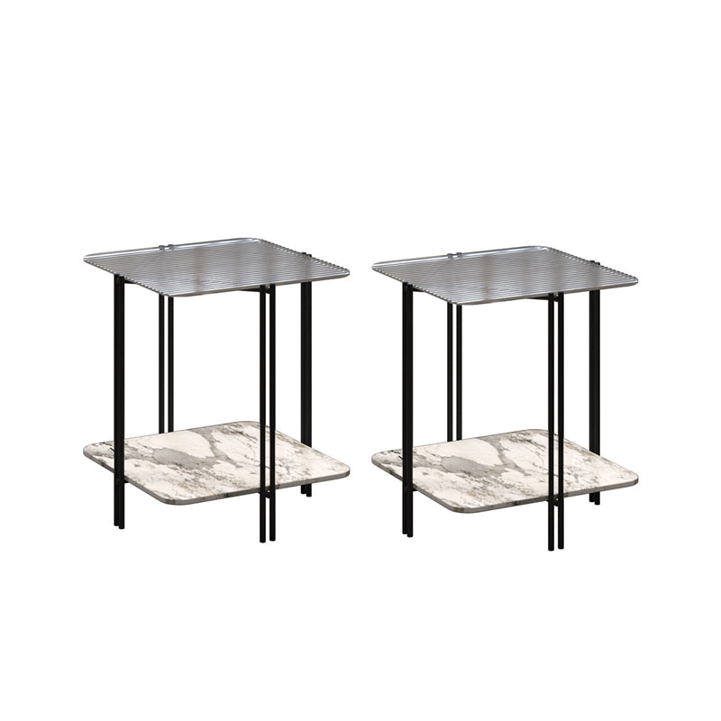 Modernistic Glass Top Square End Table 23.7" Tall Side Table with Shelf