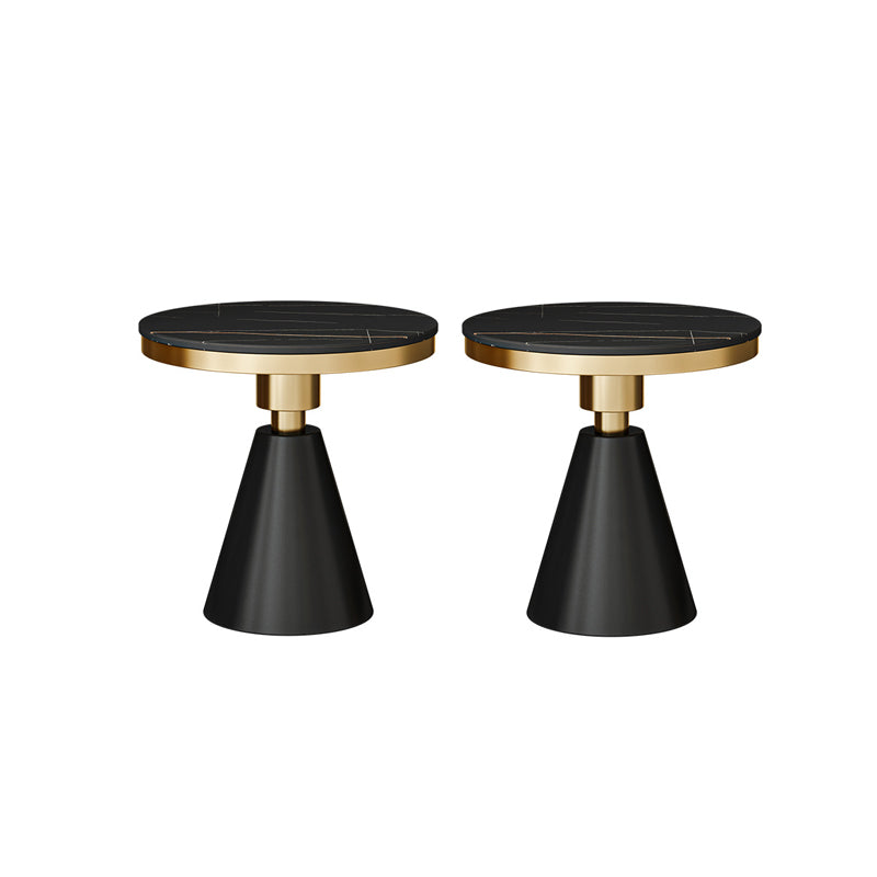 Modernistic Round Slate Top Side End Table Metal Pedestal Table