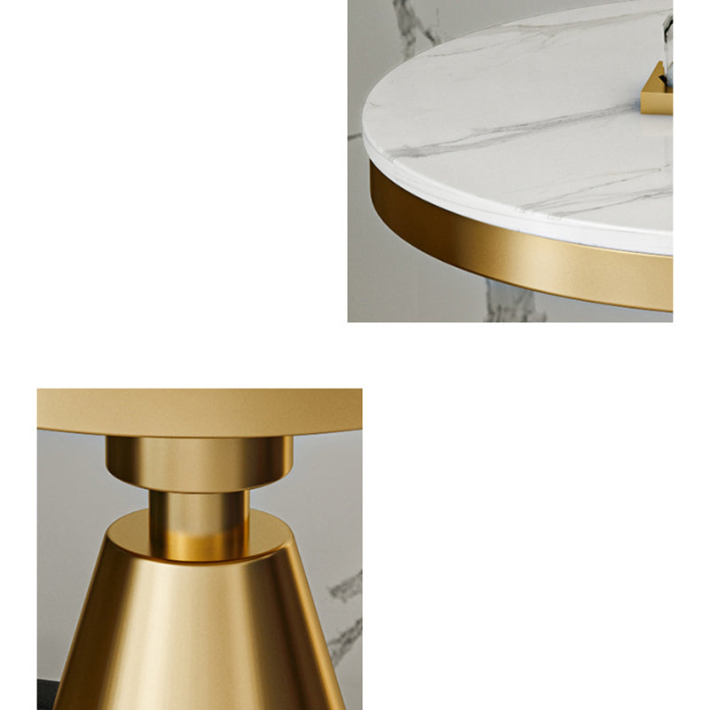 Modernistic Round Slate Top Side End Table Metal Pedestal Table