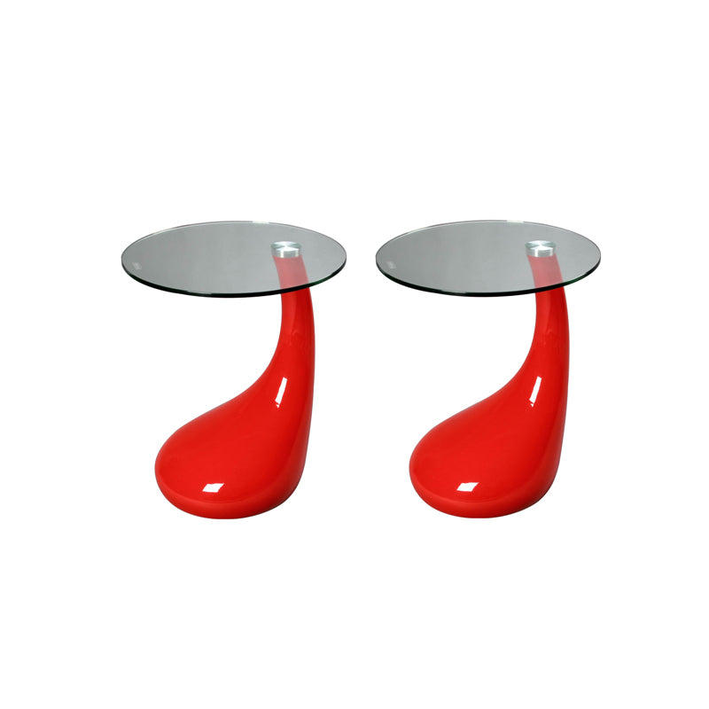 Contemporary End Table Glass Round Plastic Pedestal Living Room Side Table