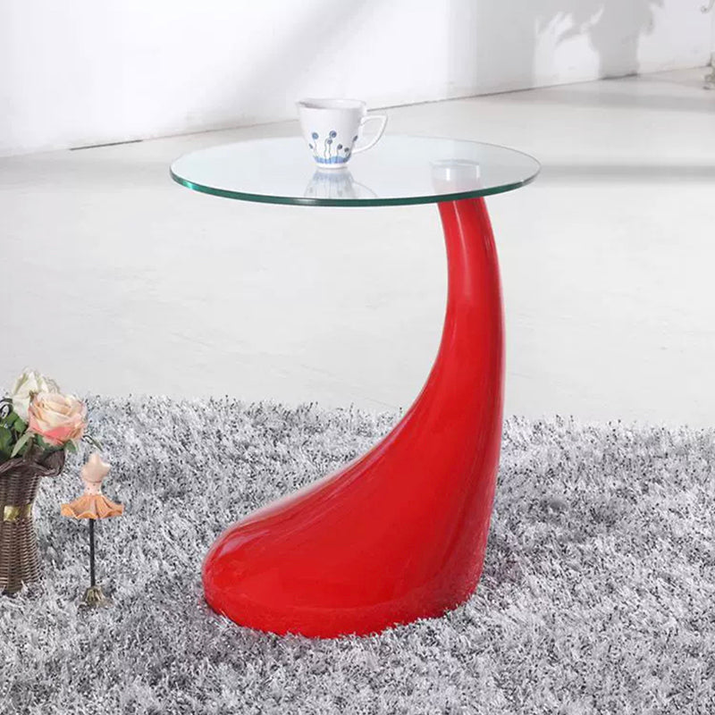 Contemporary End Table Glass Round Plastic Pedestal Living Room Side Table