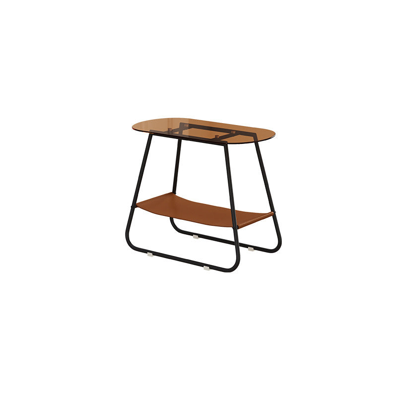 Modern End Table Glass Sled with Storage Oval Double Tier Side Table