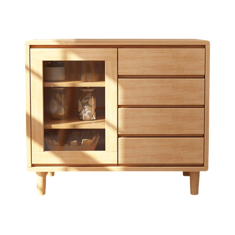 31.5" Tall Wood Cabinet Mid Century Modern 1 - Door Cabinet with 4 Drawers