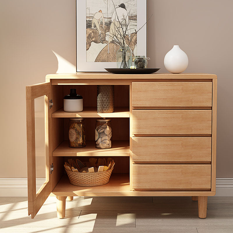 31.5" Tall Wood Cabinet Mid Century Modern 1 - Door Cabinet with 4 Drawers