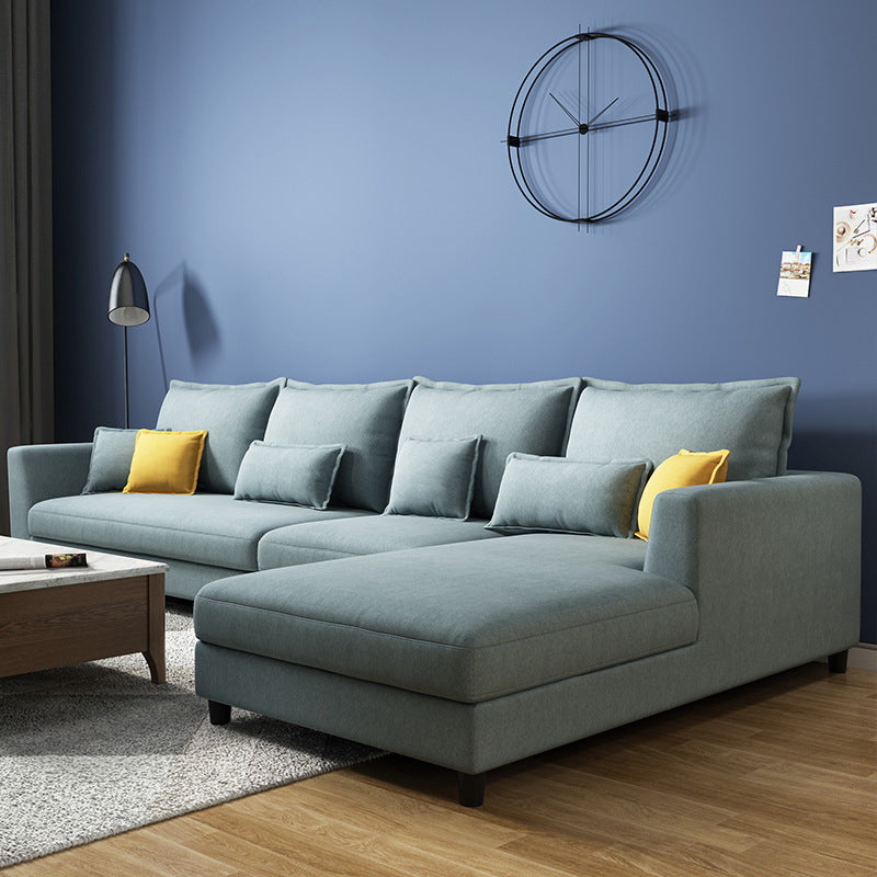 Blue Fabric Sectional with Pillows Modern Style L-shape Sectional