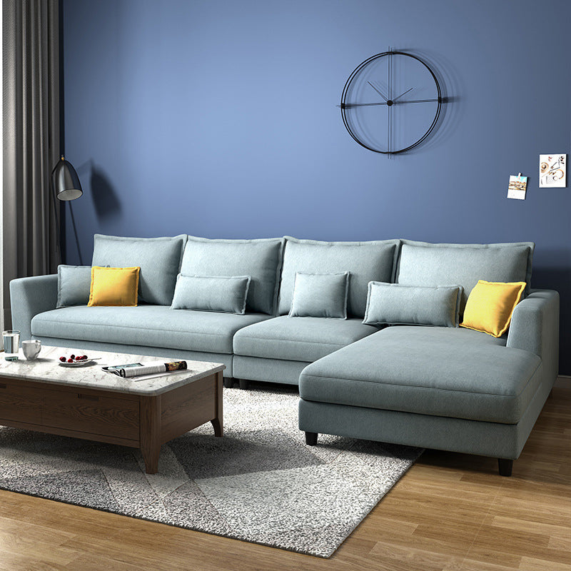 Blue Fabric Sectional with Pillows Modern Style L-shape Sectional