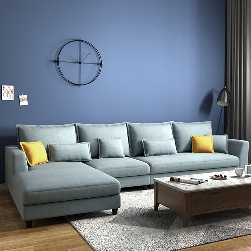 Blue Fabric Sectional with Pillows Modern Style L-shape Sectional