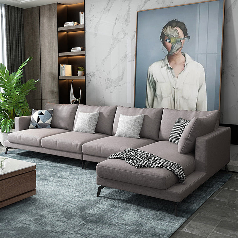 Fabric Modern L-shape Sectional Square Arm Sofa & Chaise with Pillows
