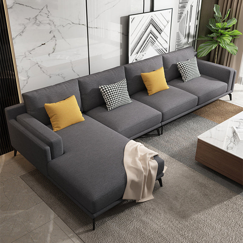Modern Pillow Back Fabric Sectional L-shape Square Arm Sectional