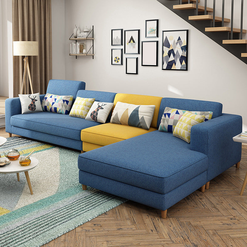 Blue/Gray 4-seater Square Arm Sectional Loose Back Fabric Sectional